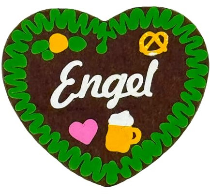 Filzherz Anstecker ENGEL im Lebkuchenherz-Design (7 x 6,5 cm) - Oktoberfest Volksfest Wiesn Accessories Fasching Geburtstag Hochzeit Junggesellinnenabschied Bayerische Party (ENGEL - grün)