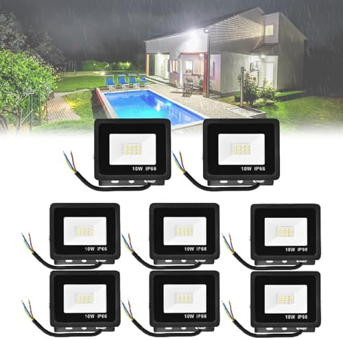 UEGFSIJRF Lampada da Parete cablata da 10 W, faretto LED da 700 lm, 6500 K, Luce da Lavoro for Esterni Super Luminosa for Veranda, Scale, Garage, Illuminazione di Sicurezza, Confezione da 4(8pack)