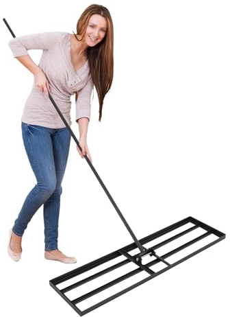 Lawn Levelling Rake, 91x25cm Heavy Duty Steel - Large Soil Spreader Tool with Removable Handle for Garden, Turf, Sports Field and Farm Soil Preparation​