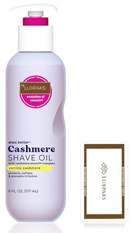 Skincare Set: E.O.S Vanilla Cashmere Shave Oil + LUXPAKS Wipe | Hydrating Shave Oil, Vanilla Cashmere Scent, 177.4 ml, LUXPAKS Cleansing Wipe Included
