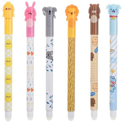 OYUUJII Radierbarer Kugelschreiber,6 Stück Radierstift Gelstiften mit Wärmeempfindlicher Löschtinte 0.5 mm Spitze Cartoon Tiermotive Blau Radierbare Stifte