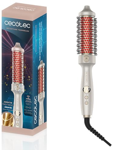 Cecotec Glättbürste mit Infrarot und InstantCare ThermoGlow Ionen-Technologie, 70 W, 5 Temperatureinstellungen, 38 mm Schaft, Speicherfunktion, Display, automatische Abschaltung und drehbares Kabel