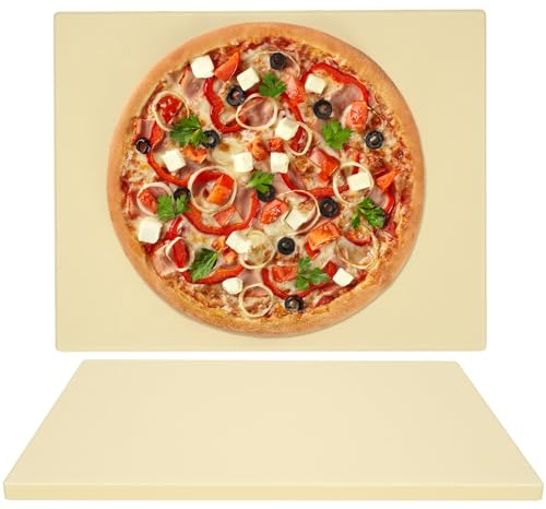 G GOOD GAIN Runder Pizzastein für Ofen und Grill, 38,1 cm, großer beigefarbener Cordierit-Backstein für knackige Kruste, Brot, Kuchen, langlebiges und wärmespeicherndes Pizza-Bastelset