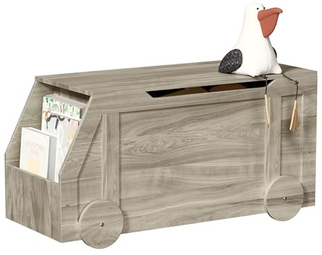 Sitzbank mit Stauraum, Schuhbank, 100 x 40 x 51cm Kinderzimmer (grau) | Spielzeugkiste für Kinder, mit Deckel, Spielzeug Aufbewahrungsbox, für Flur, Schlafzimmer, Wohnzimmer