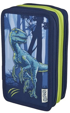 Scooli - Tripledecker Jurassic World - Gefülltes Schüleretui mit hochwertigen Stiften & Zubehör - Ideal für Schule, Freizeit und unterwegs - ab 6 Jahren