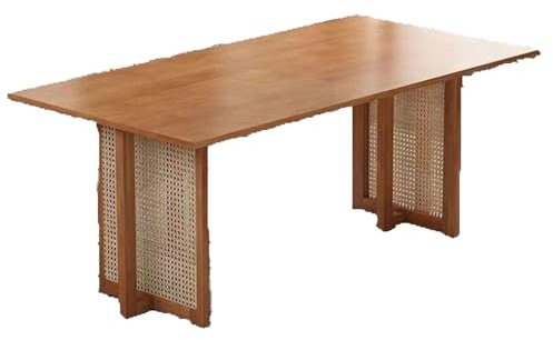 JUSKAQZYI wohnzimmertisch Couchtisch aus massivem Holz, rechteckiger Esstisch mit stilvollen Rattanbeinen, geeignet for Wohnzimmer, Büro und Restaurant Holz(Cherry,1.6m)