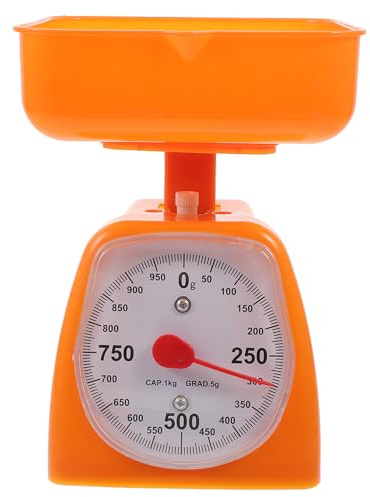 Arancia Bilancia da Cucina Analogica da Laboratorio, 1kg Plastica | Portatile, Design Antiscivolo Quadrante Trasparente, Uso Multiuso per Studio e Cucina Colore Casuale