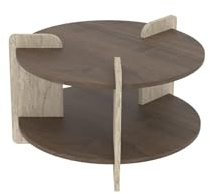 Hanah Home Modern Coffee Table, Walnut & Travertine, 70 x 45 x 70 cm | 100% Melamine Coated Chipboard | Stylish Marble Design, Perfect for Living Room & Lounge