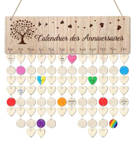 DOORIO Calendrier d'Anniversaire en Bois Plaque de Rappel Calendrier