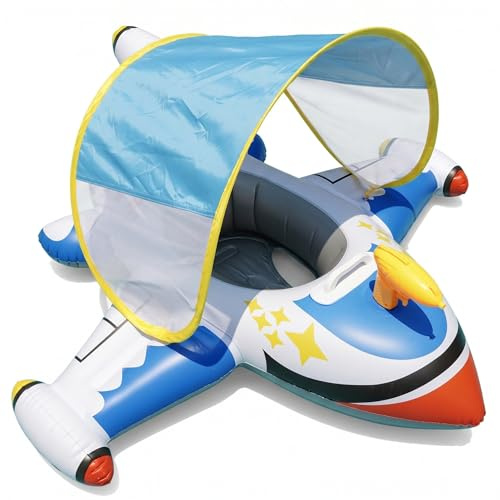 Galleggiante da Nuoto per Bambini con baldacchino, Galleggiante da Piscina per Bambini in PVC Addensato - Sedile Gonfiabile per Aeroplano con Pistola ad Acqua per da 1 a 6 Anni, Blu