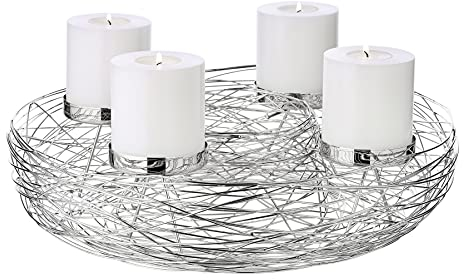 EDZARD Adventskranz Laval, Edelstahl vernickelt, Durchmesser 42 cm, für Stumpenkerzen ø 6 cm