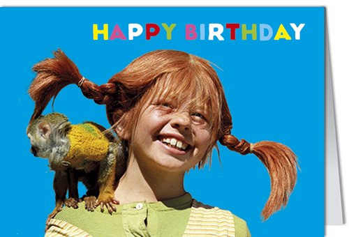 modern times -3er Set Mini-Grußkarte PIPPI LANGSTRUMPF - Motiv: PL HAPPY BIRTHDAY PIPPI UND HERR NILSSON, Anlass:, Künstler/Verlag: KARTENKOMBINAT © Saltkråkan AB & AB Svensk Filmind, Größe: MINI