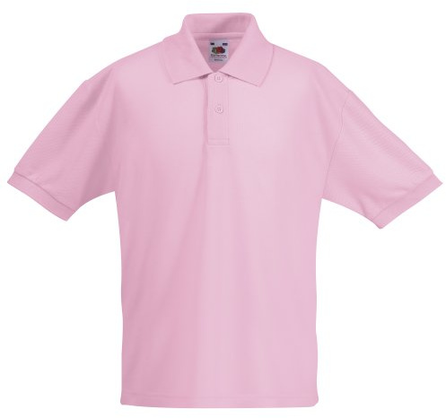 Fruit of the Loom Unisex Kids 65/35 Short Sleeve Polo Shirt, Light Pink, 7-8 Years (Manufacturer Size:30)