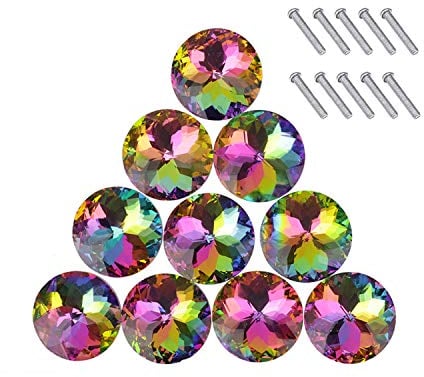 Starworld 10 Pieces Colorful Drawer Knobs, Crystal Glass Door Pull Handle Dresser Knobs for Cupboard Wardrobe Cabinet