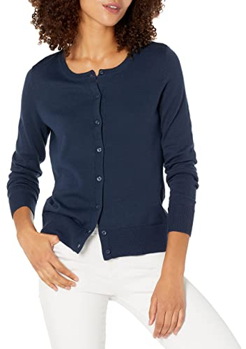 Amazon Essentials Women's Lightweight Crewneck Cardigan Jumper (Available in Plus Size), Navy, XXL