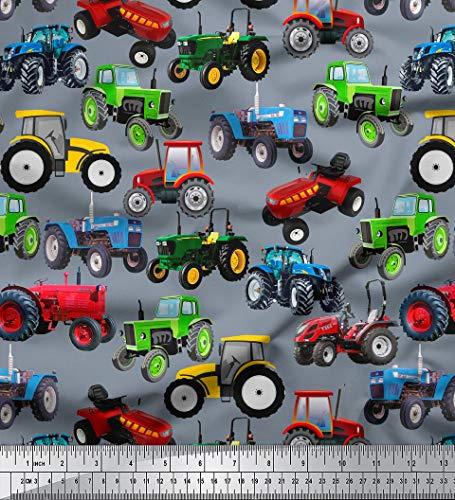 Soimoi Sewing Cotton Voile Gewebe Material Traktor Druck 58 Zoll breit als Meterware-Gray
