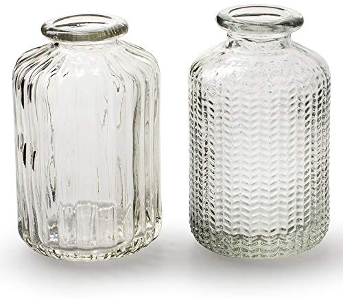 12er Set kleine Glasvasen im Vintage Look – Blumenvasen H 10 cm für Tischdeko & Hochzeit – Kleine Vasen aus Glas Dekovasen
