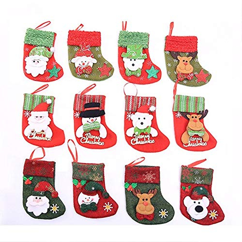 Cratone 12er Set Nikolausstiefel Weihnachtsstrumpf Klein Kamin Hängende Deko Nikolaussocken Nikolausstrumpf zum Aufhängen und Befüllen,Nikolaussocken Rot Weihnachtsbaumschmuck 13 * 18CM