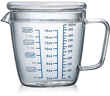Verres Doseur Transparente 250ml/500ml Pichet à Mesurer avec Couvercle Tasse à Mesurer Résistant à Micro-ondes Bécher Gradué Récipient Gobelet à Eau Thé Lait Café pour Cuisine Gâteau