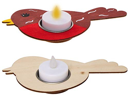 Baker Ross AX348 Vogel Teelichthalter aus Holz - 4 Stück, Kreative Künstler- und Bastelbedarf zum Basteln und Dekorieren zur Winterzeit