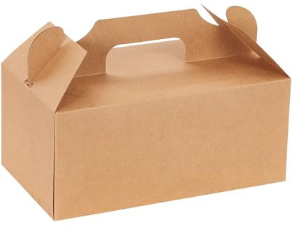 Restaurantware Bio Tek 10.2 x 5.9 x 6.9 Inch Treat Boxes with Handles 100 Rectangle Gable Boxes - with Secure Tab Grease-Resistant Kraft Paper Cardboard Lunch Boxes Recyclable
