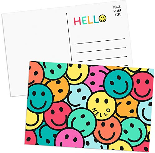 Sweetzer & Orange Hello Postcards Pack (60 Greeting Slips) – 4x6 Gratitude for Kids & Adults, 300gsm Writing Sheets. Blank Greeting Cards, Smiley Face Welcome Letters for Sending Cheerful Wishes