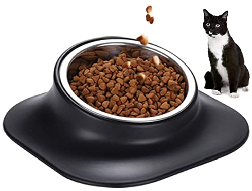 Raised Cat Bowl Puppy Bowl,420ml kitten bowl with stand,Stainless Steel Pet Bowl, 15° tilted Non-slip Protect the Spine Cat Food Bowl, Pet Feeding Bowl Suitable for Cats and Small Dogs
