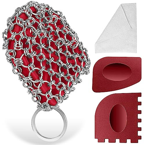 Kit de nettoyage en fer à fondre, 316 Cast Iron Cleaner Chainmail Scrubber Sponge, Accessories to Clean Cast Iron,Wok,Dutch Oven,Cast Iron Scraper Tool