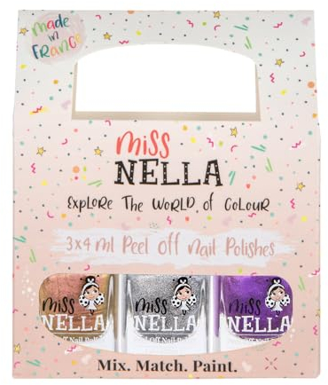 Miss Nella Space And Beyond Nagellack 3er Set: gold, siber & Galactic violett abziehbarer Nagellack für Kinder, Peel-Off, wasserbasiert & geruchsneutral