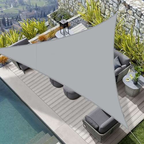 HENG FENG Voile d'ombrage Imperméable Triangulaire 3x3x3m PES Toile Ombrage Auvent Protection des Rayons UV pour Extérieur Jardin Terrass Balcon Couleur Gris