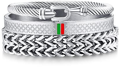 WFYOU Lot de 3 bracelets en acier inoxydable doré avec chiffres romains pour homme - Bracelet torsadé réglable - Bijoux de luxe - Cadeaux, Large, Acier inoxydable, Acier inoxydable