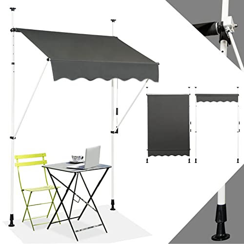 RELAX4LIFE Tenda da Sole a Morsetto per Balcone 150x175 cm, Altezza Regolabile da 2M a 3M, Montaggio senza Forare, Manovella Manuale