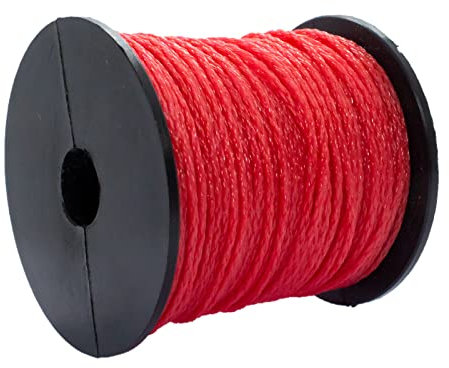 Cuerda de albañilería de 50 metros, inelástica para construcción, jardinería, resistente a la suciedad y al agua, no elástica, color rojo, 1,7 mm de grosor