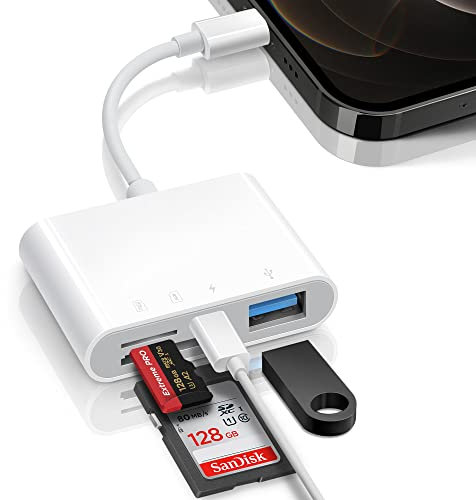 SD Card Reader for iPhone with USB 3.0 Female Data Sync Transfer Adapter for iPhone iPad, Supports SD/MicroSD Card, Flash, Memory Card Reader, MIDI Keyboard, Mouse, No APP Required