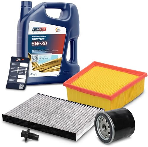 ATEC Germany Inspektionspaket Filterset 1x Ölfilter; 1x Luftfilter; 1x Innenraumfilter; 1x Ölablassschraube; 1x Motoröl 5W-30 MULTITEC SAE 5 l, KOMPATIBEL MIT - FORD B-MAX, ECOSPORT, FIESTA Mk6, KA+