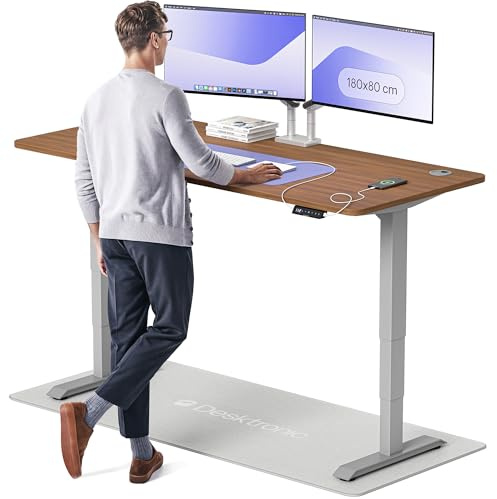 Desktronic HomePro Höhenverstellbarer Schreibtisch 180 × 80 cm – Elektrischer Schreibtisch Mit Zwei Elektrischen Motoren, Touchscreen-Steuerung und Integrierten USB-A- und USB-C-Ladeanschlüssen