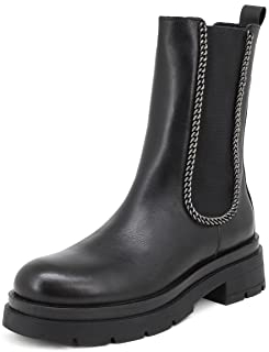 QUEEN HELENA Stivali Chelsea di Pelle Stivaletti Bassi con Plateau Donna S274 (Nero, Sistema Taglie Calzature EU, Adulto, Donna, Numero, Media, 37)