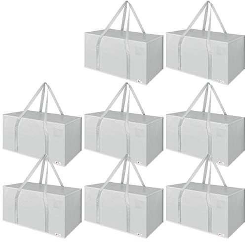 Vinsani 8 Pack 90L Moving Bags Huge Capacity 50kg Strong Handles Open Top Heavy Duty Organisers Space Saving Containers Waterproof Dustproof for House Moving Clothes Beddings Underbed Storage