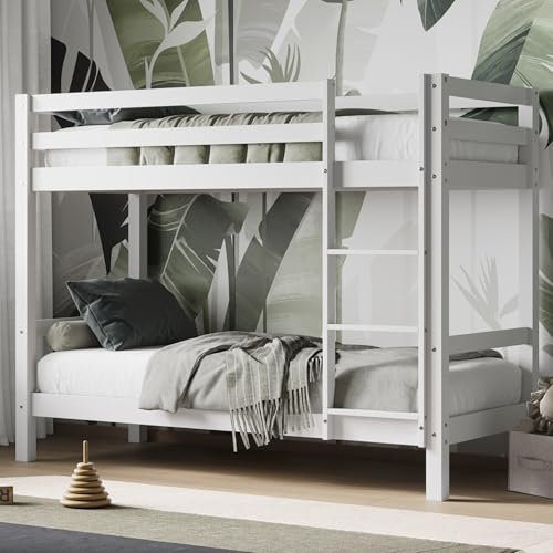 Flair Furnishings Shorty Bunk Bed, Wooden Bunk Beds for Kids, Heavy Duty and Sturdy, Stylish with High Safety Rail, Space Saving Design (White)