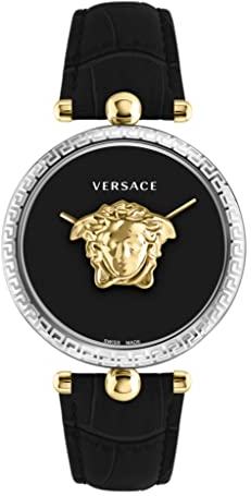 Versace Palazzo Empire Collection Luxus-Damenuhr mit schwarzem Armband mit zweifarbigem Gehäuse und schwarzem Zifferblatt, Zweifarbig, OS, Palazzo Reich