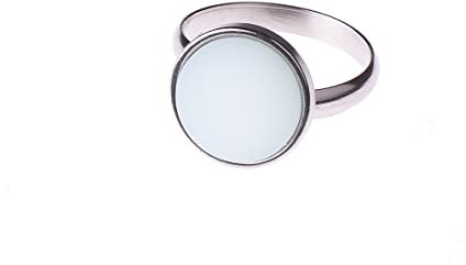 Adi-Modeschmuck verstellbarer Ring 'Elisa', 12mm Polaris Cabochon in einer in der Größe verstellbaren Fassung aus Edelstahl, handgefertigt in Berlin (Hellblau)