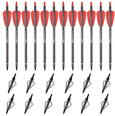 ELONG OUTDOOR 12X Armbrust Bolzen Carbon 7,5 mit Jagdspitze für Ek Archery Adder Cobra System mit 2 Flügeln für Zielbogenschießen Schießen