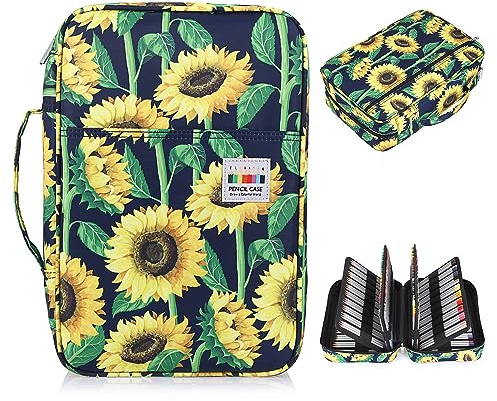 SUMTree Trousse de Crayon de Couleur pour 300 Crayons ou 204 Feutres Grande Capacité Sac à Crayons pour l'école et Bureau avec Grande Capacité (Tournesol)