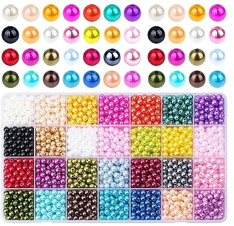 1960 Pièce Perles de Verre Bracelet, Perles pour Bracelets 6 mm avec Trou, Brillant Perles de Verre Ensembles Bricolage, Kit Bracelet Perle pour Collier, Bracelet et Boucles D'oreilles (28 Couleurs)