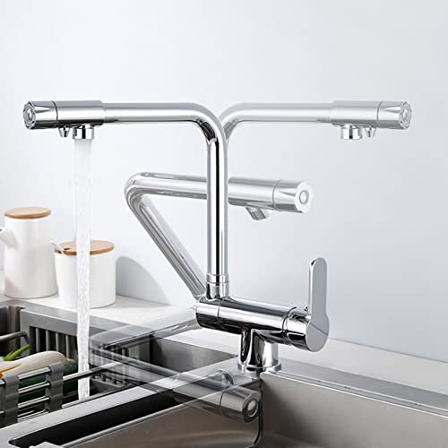 XJTNLB Grifo 3 Vias Osmosis Grifo Flexible Cocina Grifo de Cocina 3 Vías Osmosis con Abatible Mezclador de Fregadero,Cromo