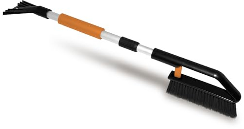 ToM PaR Schneebürste mit Eiskratzer, Teleskop 82-110 cm - Orange | 2 in 1 mit weichem Griff, flexible dichte Borsten, temperaturbeständig – befreit auch Vans und SUV vom Schnee