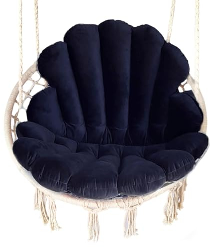 Love Gifts® Hängesessel ohne Gestell | Hängesessel Indoor mit Zwei Kissen optimal für den für Innenbereich wie Wohnzimmer & Kinderzimmer geeignet | Schwarz