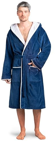 Twinzen Bademantel Herren Frottee Velour Königsblau - Baumwollsamt - Morgenmantel Herren Baumwollvelours Bademantel Herren Baumwolle OekoTex Extra weich Größe XXL