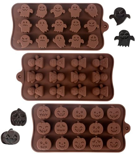 GWAWG 3 stampi in silicone per Halloween, zucca e fantasma, stampi per cioccolatini di Halloween, 16 diversi modelli, per gommose, caramelle, cioccolato, biscotti, gelatina fai da te