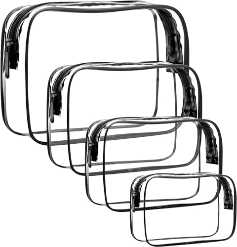 QHFlashbuy 4 Pièces Trousses de Toilette Transparente,PVC Étanche Trousse de Maquillage,Sac de Toilette,Pochette Transparente Voyage avec Glissière pour Les Hommes,Femme(Petit/Moyen/Grand)